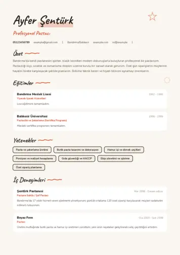 Pastacı Cv Örnekleri cv indir